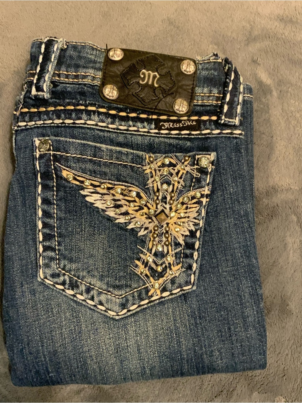 Miss Me Blue Bootcut Jeans with Embellished Wing Pocket